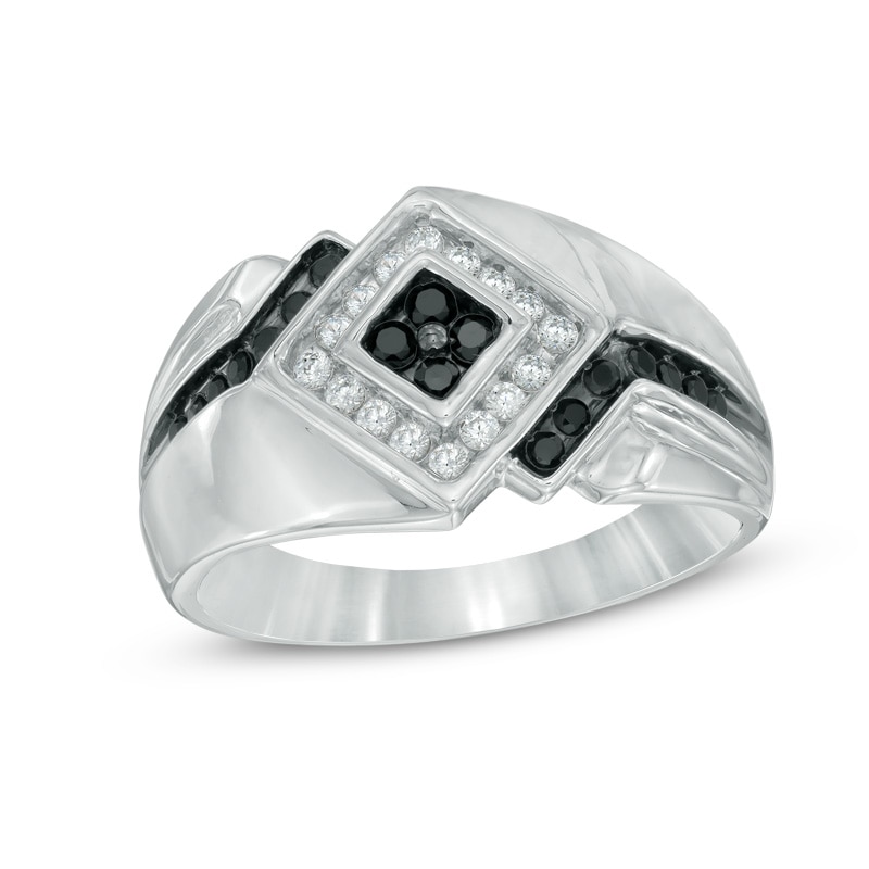 Men's 1/2 CT. T.W. Enhanced Black and White Diamond Ring in 10K White Gold