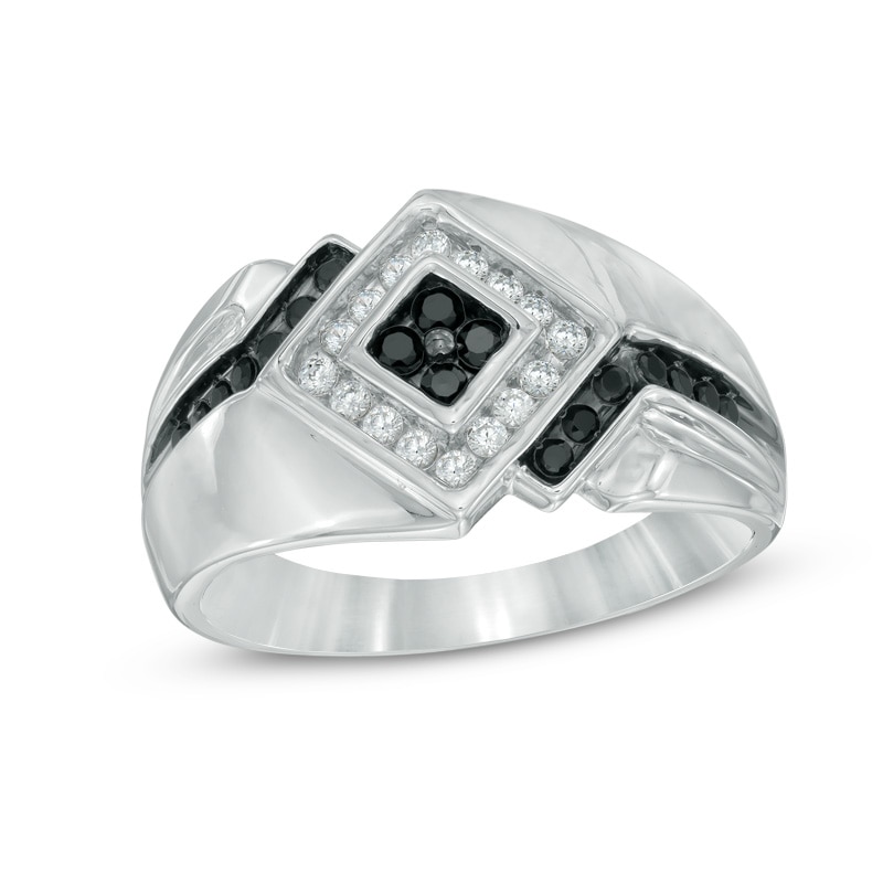 Main Image 1 of Men's 1/2 CT. T.W. Enhanced Black and White Diamond Ring in 10K White Gold
