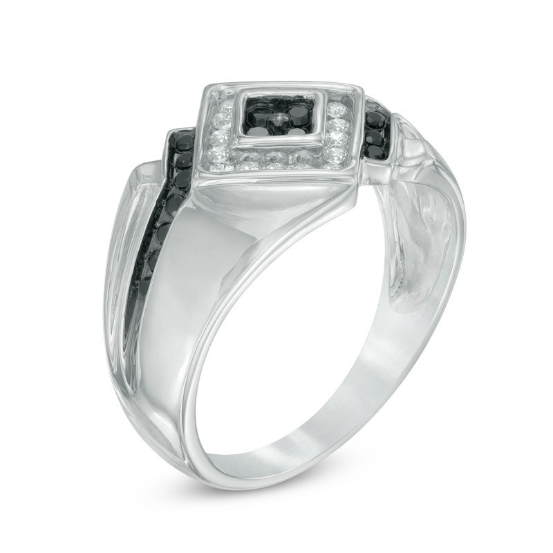 Main Image 2 of Men's 1/2 CT. T.W. Enhanced Black and White Diamond Ring in 10K White Gold
