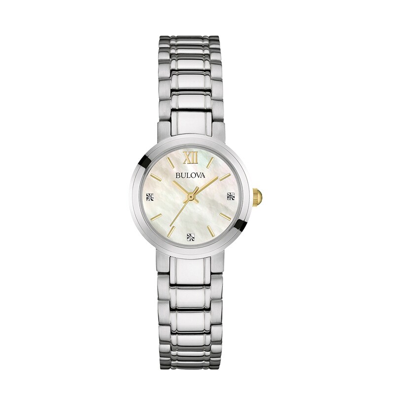 Ladies' Bulova Diamond Accent Two-Tone Watch with Mother-of-Pearl Dial (Model: 98P153)