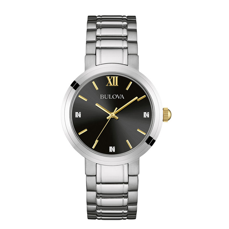 Main Image 1 of Men's Bulova Diamond Accent Watch with Black Dial (Model: 98D126)