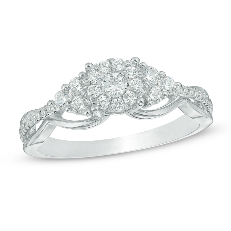 1/2 CT. T.W. Multi-Diamond Tri-Sides Engagement Ring in 10K White Gold