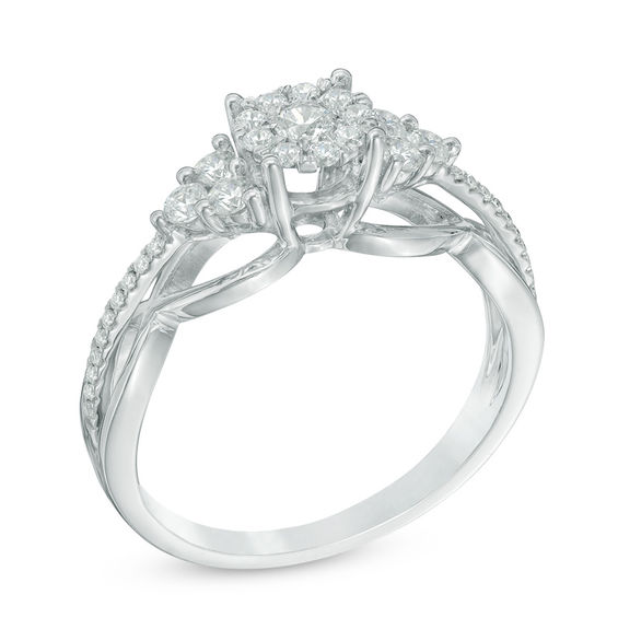 1/2 CT. T.w. Multi-Diamond Tri-Sides Engagement Ring in 10K White Gold