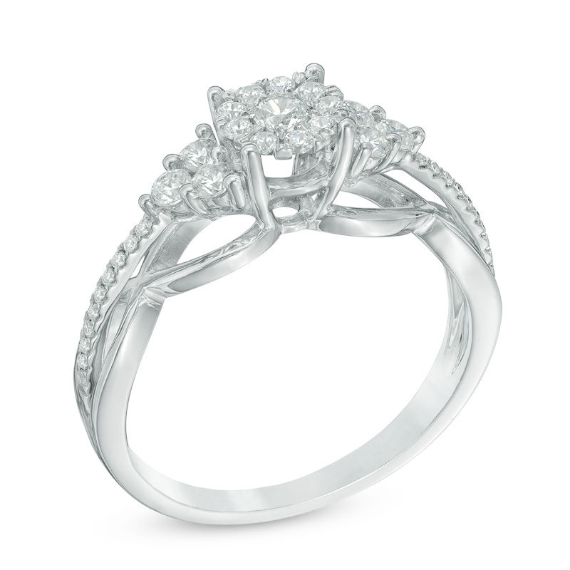 1/2 CT. T.W. Multi-Diamond Tri-Sides Engagement Ring in 10K White Gold