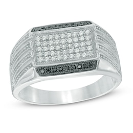 Men's 1/3 CT. T.W. Enhanced Black and White Diamond Ring in 10K White Gold