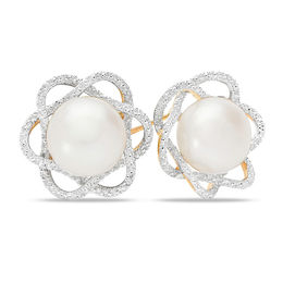Pearl Earrings Zales 9 5 10 0mm Cultured Freshwater Pearl And Diamond Accent Stud Earrings In 10k Gold