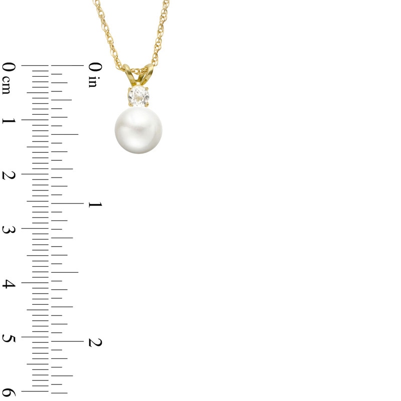 7.5 - 8.0mm Cultured Freshwater Pearl and White Topaz Pendant in 10K Gold