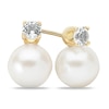 Thumbnail Image 1 of 7.0-7.5mm Freshwater Cultured Pearl and White Topaz Stud Earrings in 10K Gold