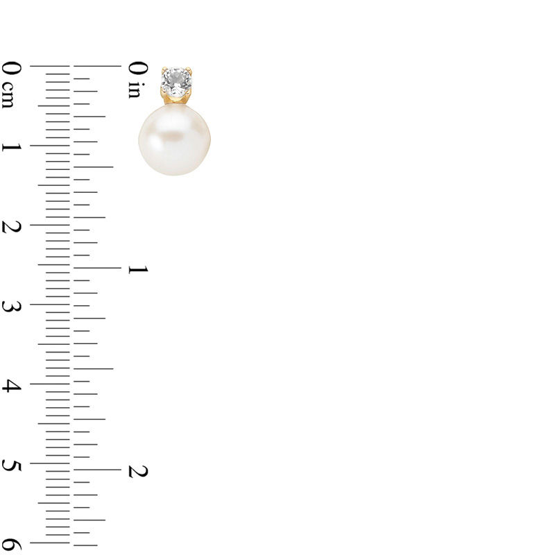 Main Image 2 of 7.0-7.5mm Freshwater Cultured Pearl and White Topaz Stud Earrings in 10K Gold