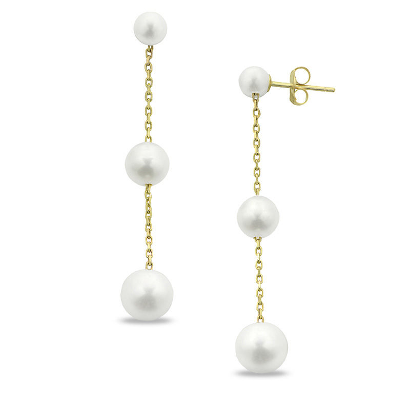 Main Image 1 of 6.0-6.5mm Freshwater Cultured Pearl Triple Drop Earrings in 10K Gold