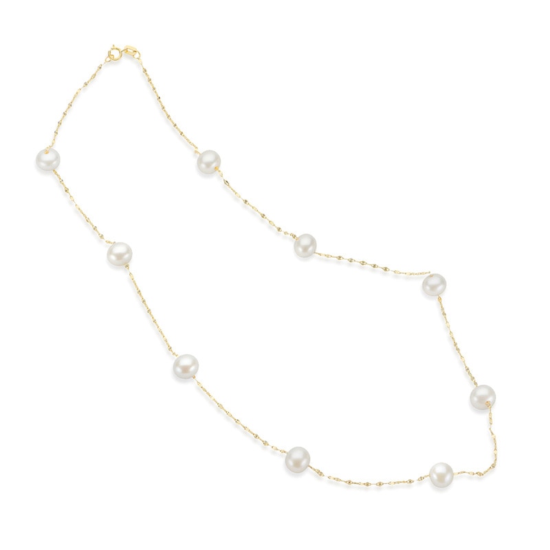 7.0-7.5mm Freshwater Cultured Pearl Station Necklace in 14K Gold