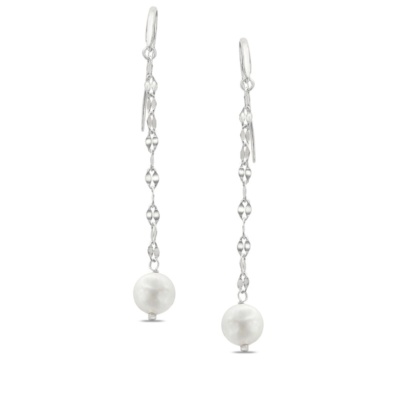 7.5 - 8.0mm Cultured Freshwater Pearl Flat Link Drop Earrings in Sterling Silver