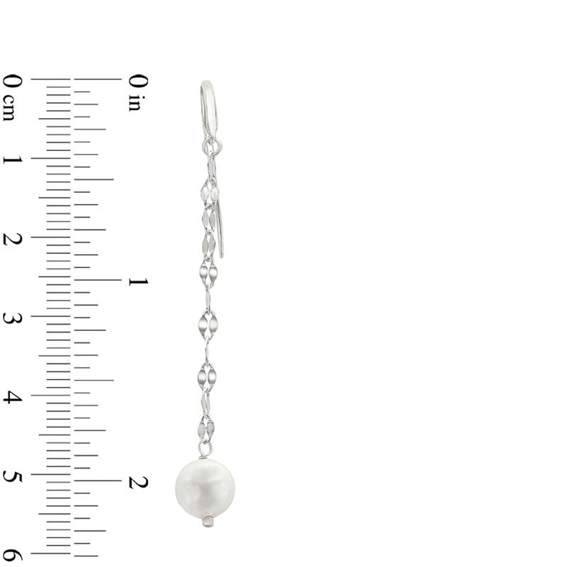 Main Image 2 of 7.5-8.0mm Freshwater Cultured Pearl Flat Link Drop Earrings in Sterling Silver