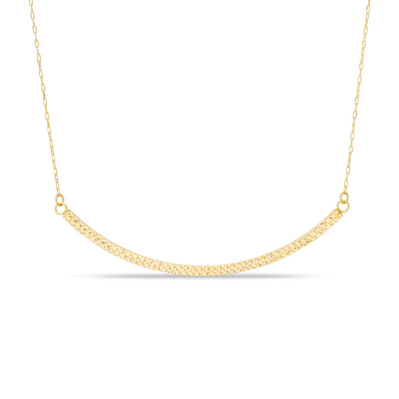 Diamond-Cut Curved Bar Necklace in 14K Gold - 17"