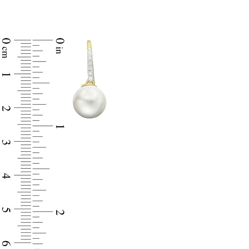 Main Image 2 of 8.0-9.0mm Freshwater Cultured Pearl and Diamond Accent Drop Earrings in 14K Gold