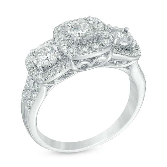1 CT. T.w. Diamond Frame Past Present Future® Engagement Ring in 14K White Gold