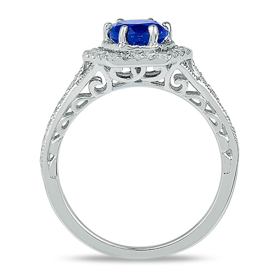 7.0mm Lab-Created Blue Sapphire and 3/8 CT. T.w. Diamond Bridal Set in 10K White Gold