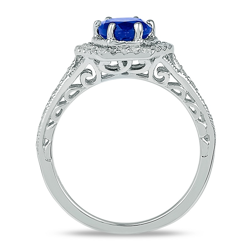 7.0mm Lab-Created Blue Sapphire and 3/8 CT. T.W. Diamond Bridal Set in 10K White Gold