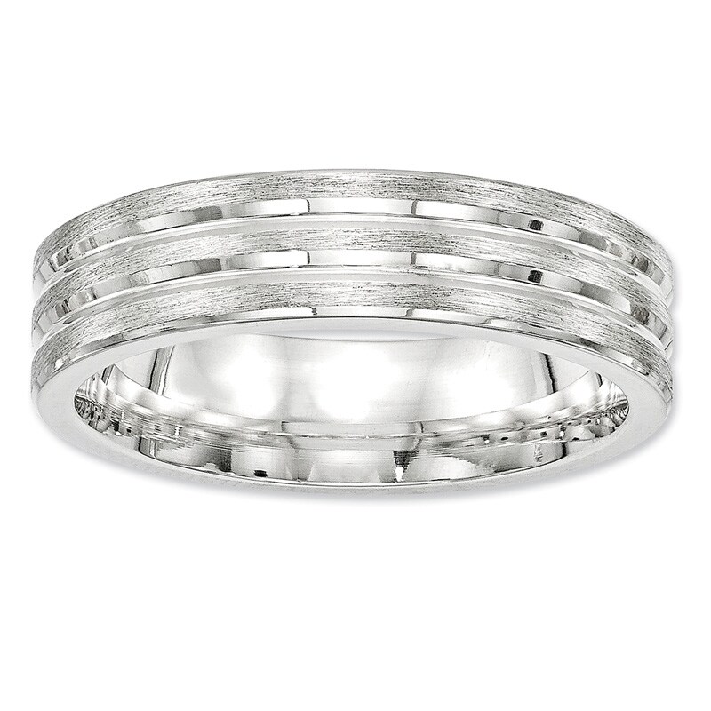 Main Image 1 of Men's 6.0mm Double Groove Brushed Wedding Band in Sterling Silver