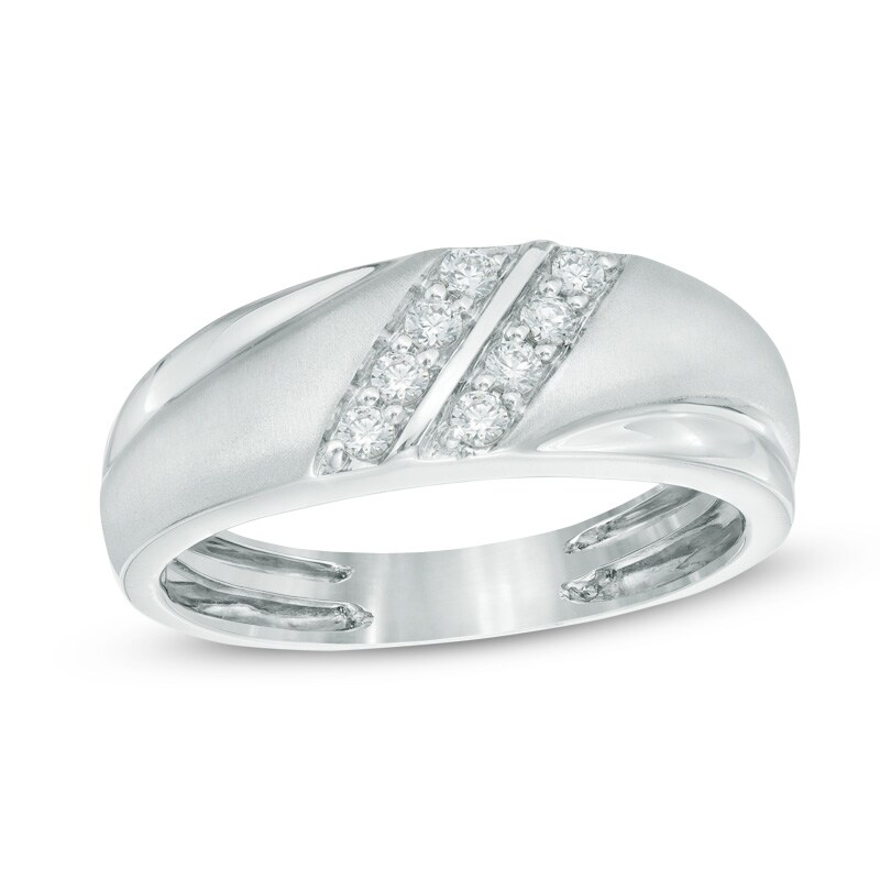 Main Image 1 of 1/4 CT. T.W. Diamond Double Slant Anniversary Band in 10K White Gold