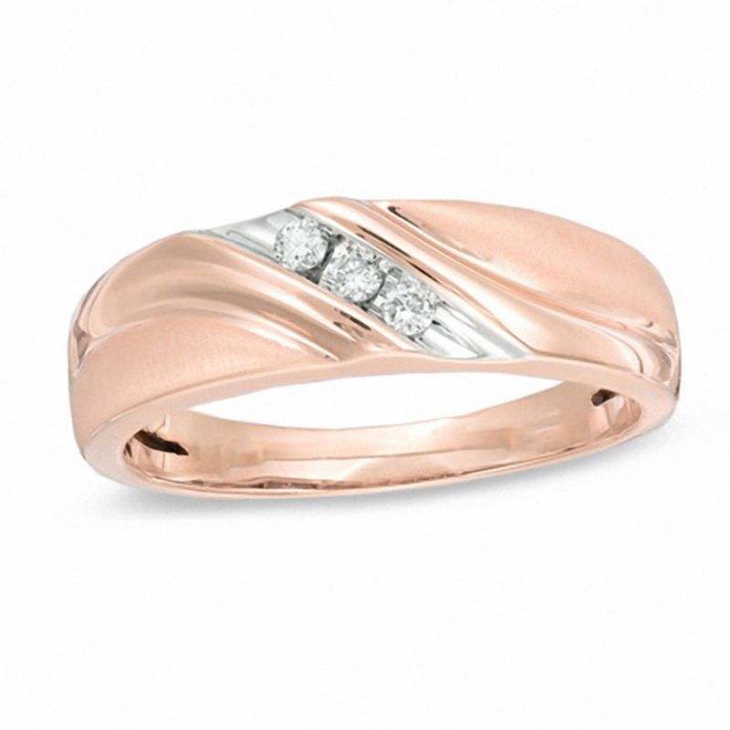 Main Image 1 of 1/10 CT. T.W. Diamond Three Stone Slant Band in 10K Two-Tone Gold