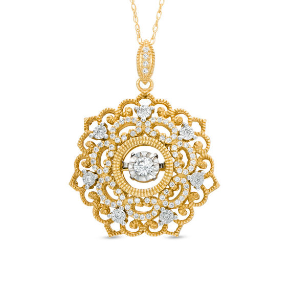 1/3 CT. T.w. Diamond Flower with Vintage-Style Scroll Pendant in 10K Gold