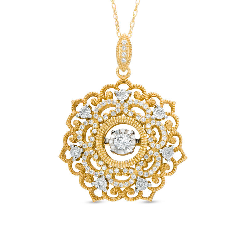 Main Image 1 of 1/3 CT. T.W. Diamond Flower with Vintage-Style Scroll Pendant in 10K Gold