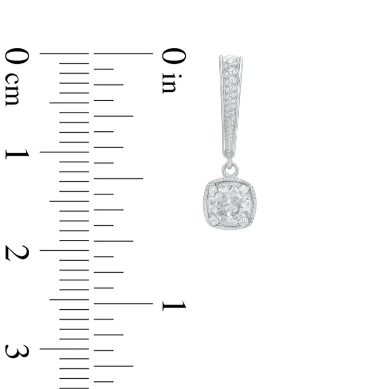 Main Image 2 of 1/2 CT. T.W. Diamond Beaded J-Hoop Drop Earrings in 10K White Gold