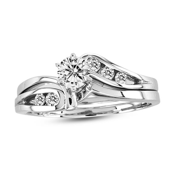 1 2 CT. T.W. Diamond Bypass Bridal Set in 14K White Gold