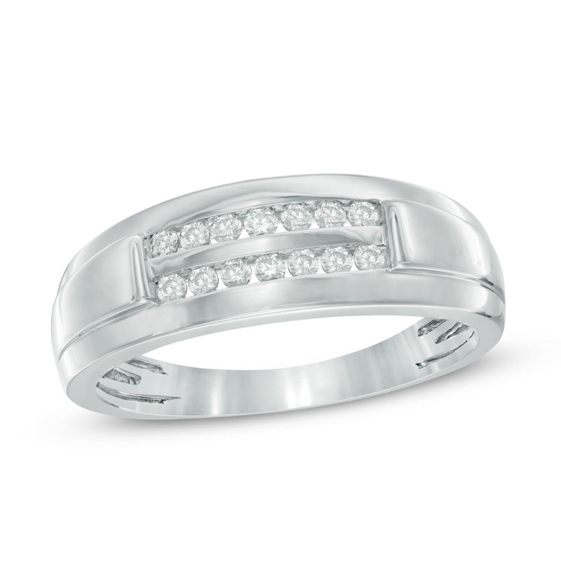 Main Image 1 of Men's 1/4 CT. T.W. Diamond Double Row Wedding Band in 10K White Gold