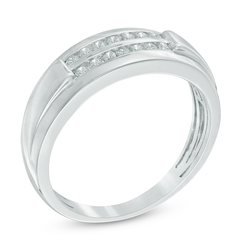 Main Image 2 of Men's 1/4 CT. T.W. Diamond Double Row Wedding Band in 10K White Gold