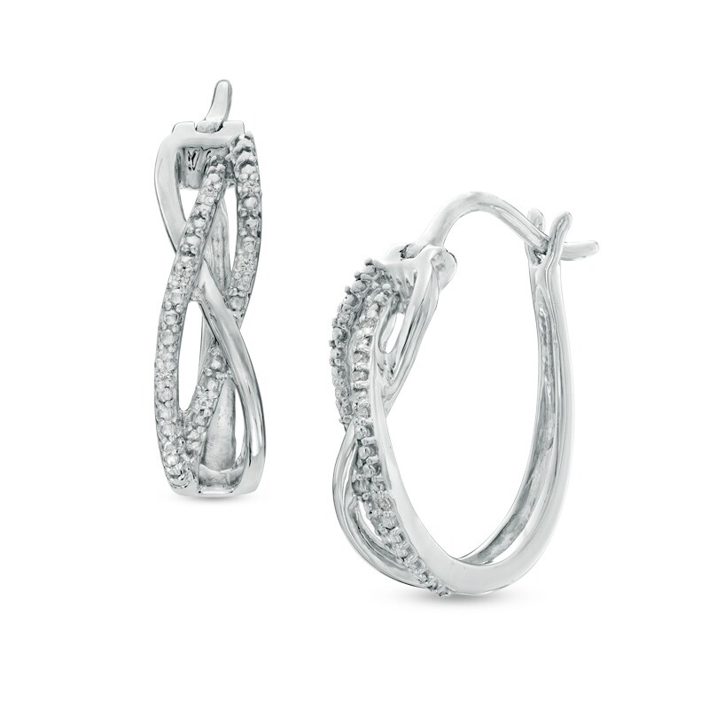 Main Image 1 of Diamond Accent Overlay Hoop Earrings in Sterling Silver