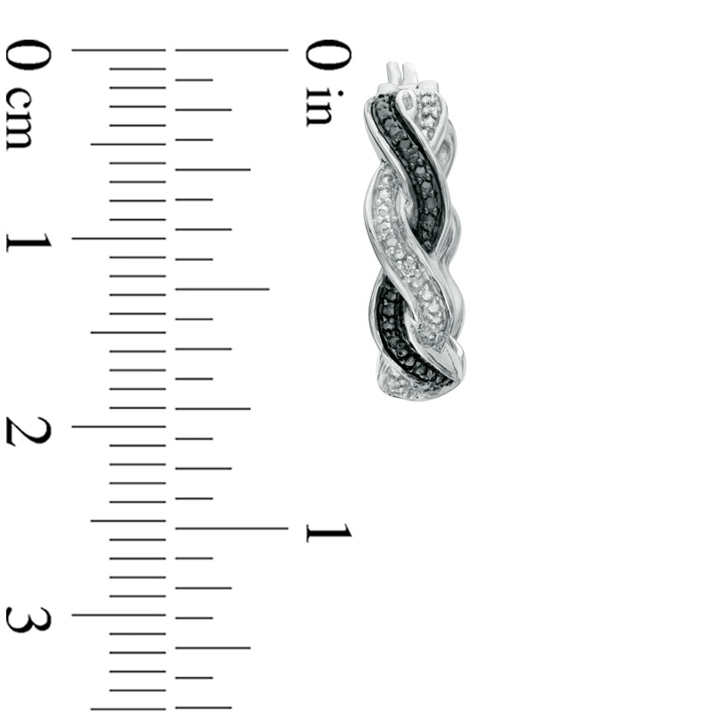 Main Image 2 of Enhanced Black and White Diamond Accent Braid Hoop Earrings in Sterling Silver