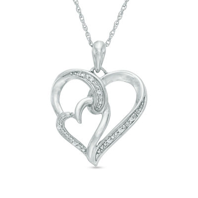 Sterling Silver Heart and Diamond accent Charm Pendant 