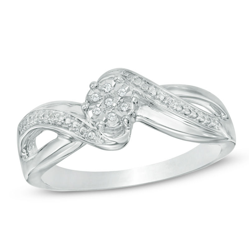 Diamond Accent Cluster Bypass Promise Ring in Sterling Silver