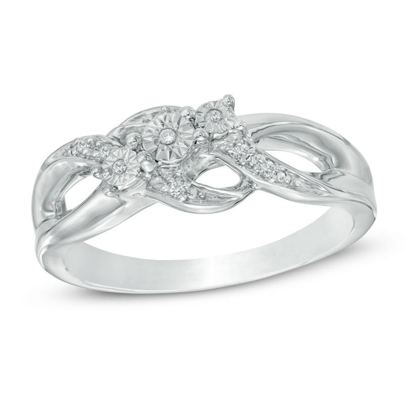 Diamond Accent Three Stone Promise Ring in Sterling Silver