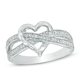 Diamond Accent Heart Criss-Cross Split Shank Ring in Sterling Silver
