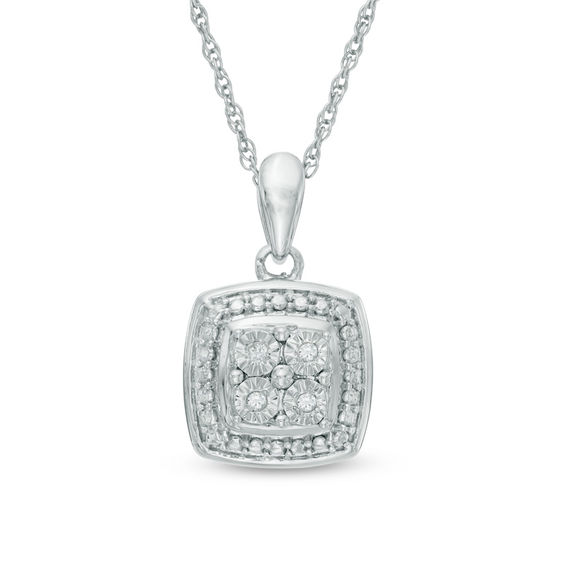 Quad Diamond Accent Square Frame Pendant in Sterling Silver | Diamond ...