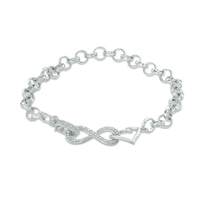Sterling Silver Diamond Cut Heart Interlocking Bangle Bracelet
