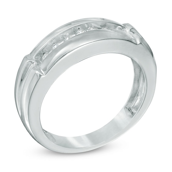 3/4 CT. T.w. Quad Princess-Cut Diamond Trio Bridal Set in 14K White Gold - Size 7 and 10