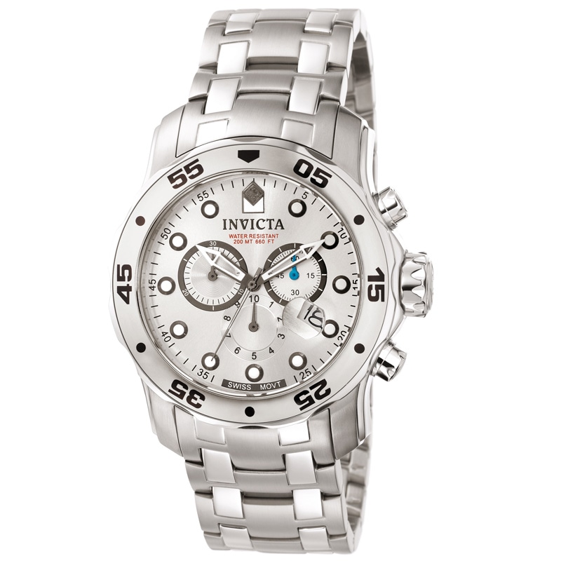 Men's Invicta Pro Diver Chronograph Watch with Silver-Tone Dial (Model: 0071)