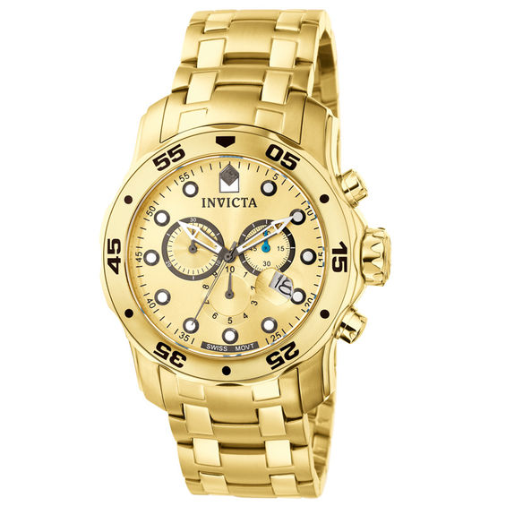 Men's Invicta Pro Diver Gold-Tone Chronograph Watch (Model: 0074) |