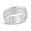 Thumbnail Image 1 of 8.0mm Hammered Double Inlay Comfort Fit Wedding Band in 10K White Gold