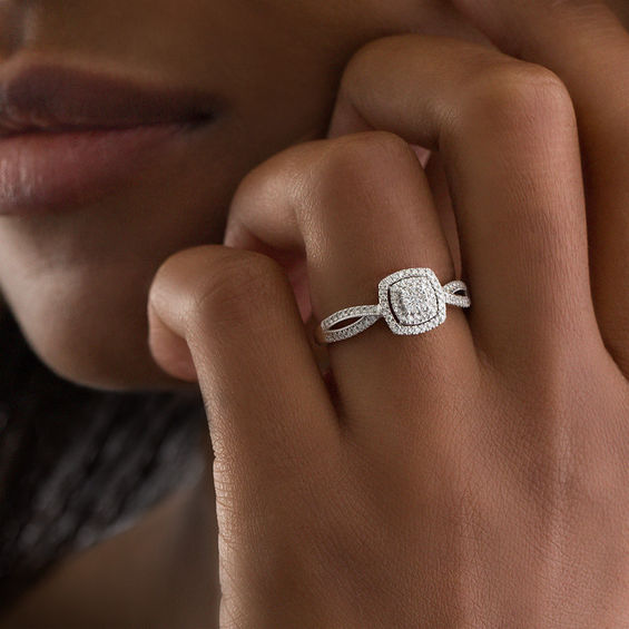 1/5 CT. T.w. Composite Diamond Frame Promise Ring in 10K White Gold