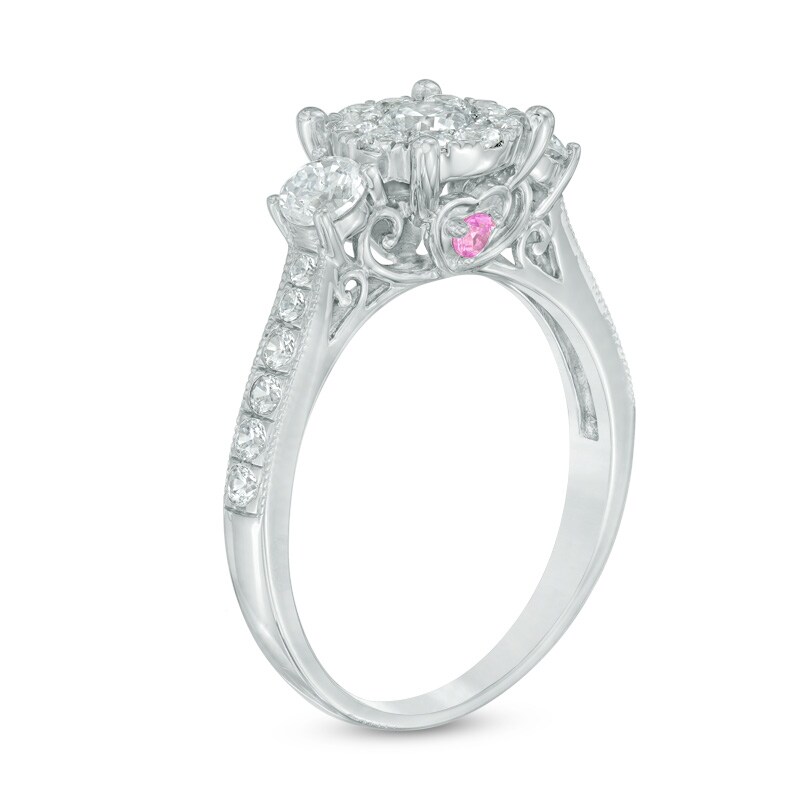 Main Image 2 of 1 CT. T.W. Diamond and Pink Sapphire Three Stone Engagement Ring in 10K White Gold