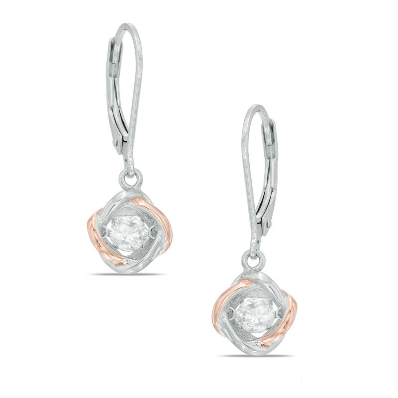 Lab-Created White Sapphire Love Knot Drop Earrings in Sterling Silver and 18K Rose Gold Plate