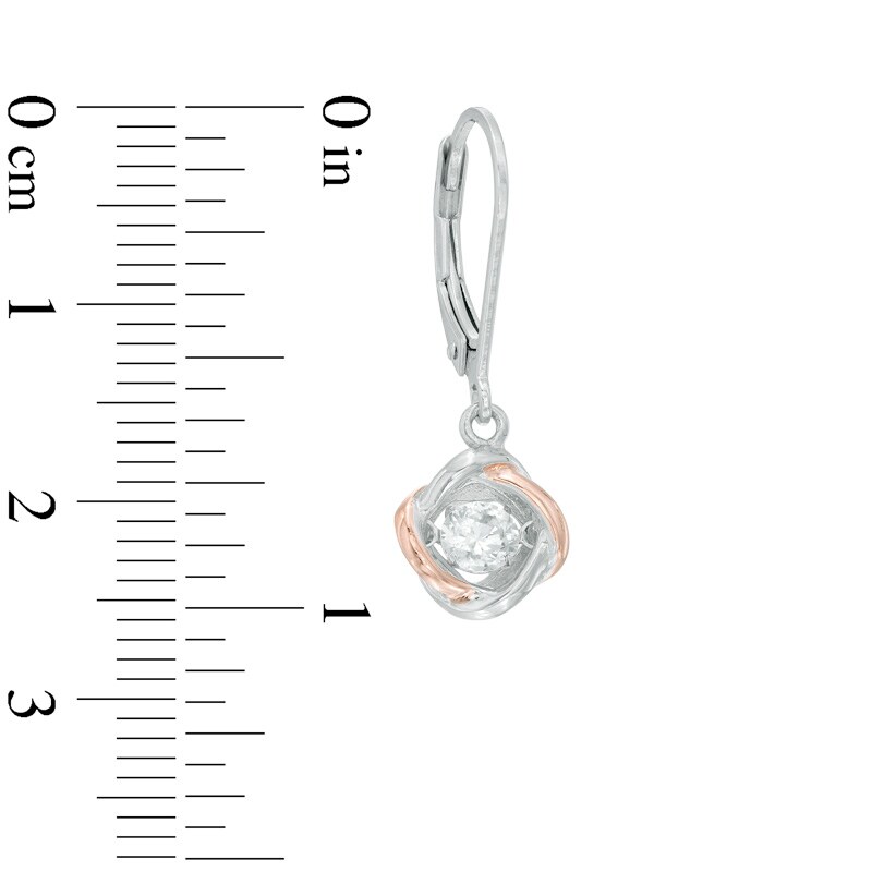 Lab-Created White Sapphire Love Knot Drop Earrings in Sterling Silver and 18K Rose Gold Plate