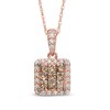 Thumbnail Image 1 of 1/2 CT. T.W. Champagne and White Diamond Square Cluster Frame Pendant in 10K Rose Gold