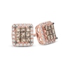 Thumbnail Image 1 of 1/3 CT. T.W. Champagne and White Princess-Cut Quad Diamond Frame Stud Earrings in 10K Rose Gold