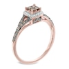 Thumbnail Image 2 of 1/2 CT. T.W. Champagne and White Quad Princess-Cut Diamond Frame Split Shank Ring in 10K Rose Gold